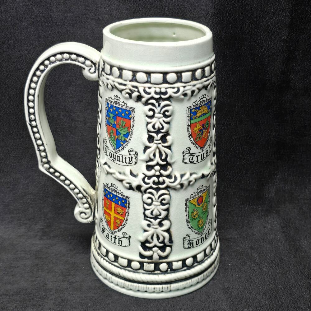 Vintage Colorful Crests Loyalty Trust Faith & Honor Ceramic Beer Stein